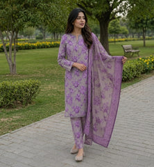 3 Pcs Lawn Unstitched Suit 110